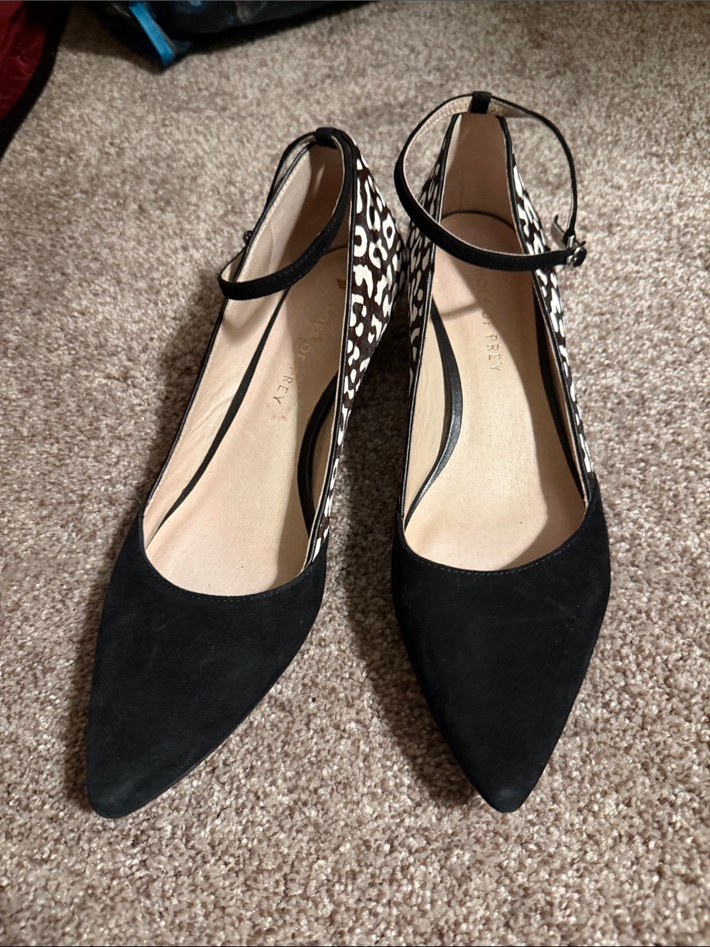 Shoes of Prey Black Pointed-Toe Ankle-Strap Heels with Leopard Accent# wide